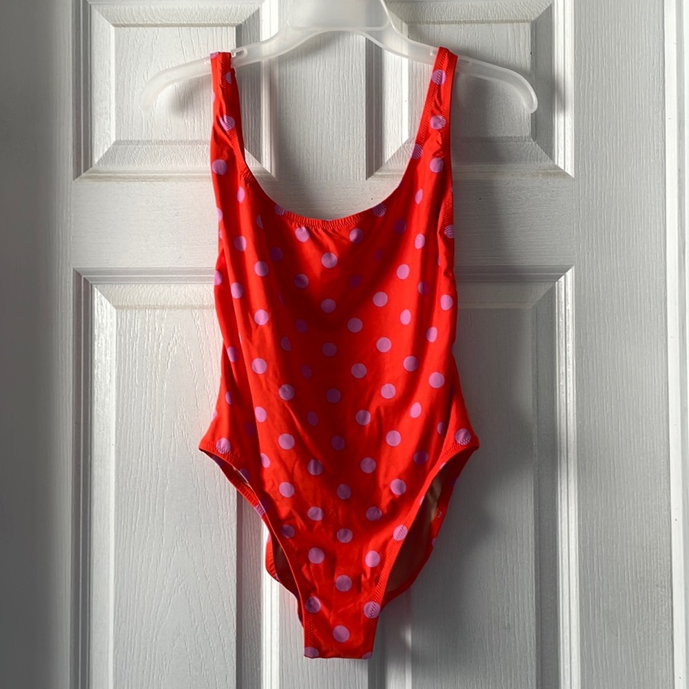 J. Crew Red One-Piece Swimsuit with Pink Polka Dots